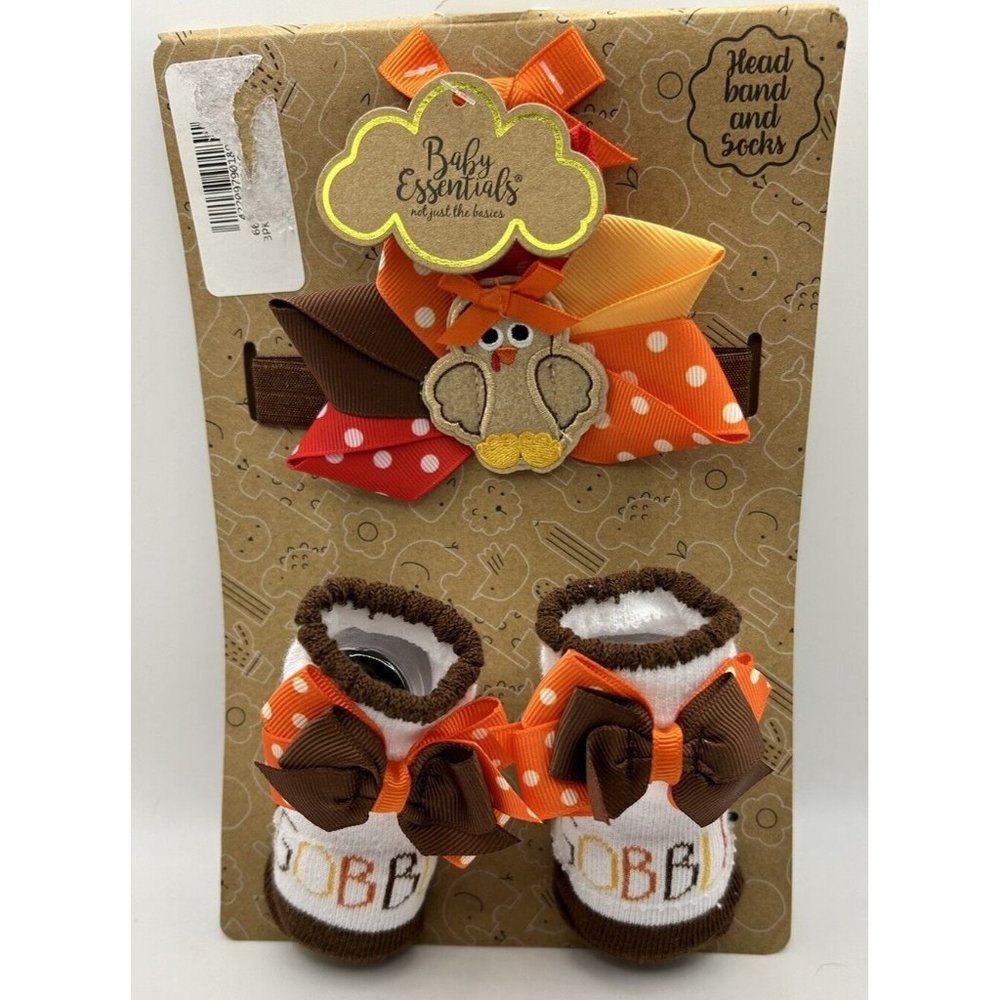 Thanksgiving Baby Gift Set Head Band Socks Fall Turkey 0-6 Months Polka Dots New